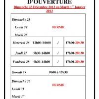 planning et horaire Noël / Nouvel An