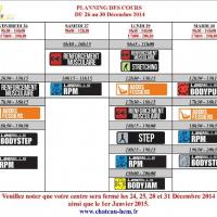 Planning et Horaires Noel / Nouvel An 2014